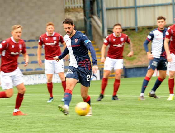 Reghan Tumilty starts the move that leads to Raith's first goal against Arbroath (Pic: Fife Photo Agency)