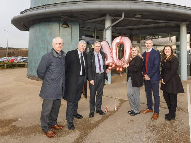 Left to right - John Mitchell (Head of Roads & Transportation Services), Councillor Altany Craik, Tony McRae (Fife Council's Service Manager for Passenger Transport), Gillian Smith (Fife Council Transportation Officer), David Frenz (Stagecoach Operations Director) and Sarah Elliott (Stagecoach Commercial Director).