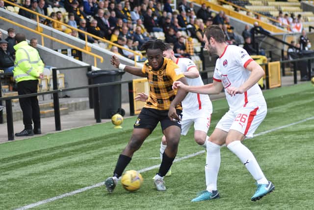 Andrew Osei-Bonsu causes problems for the Clyde defence during Saturday's match. Pic by Kenny Mackay