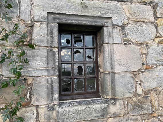 Windows were smashed at Aberdour Castle overnight on Monday, January 17.  (Pic: South West Fife Police Twitter)