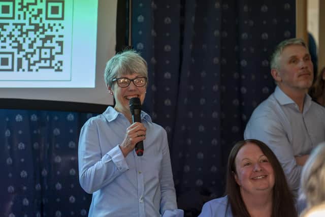 Andrea Cail, chair of Auchtertool Community Council, addresses the public meeting (Pic: Cath Ruane)