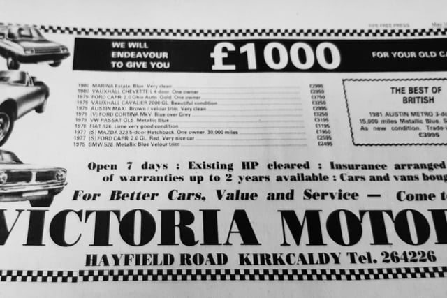 Victoria Motors on Hayfield Road, Kirkcaldy,  was a busy place buying and selling cars