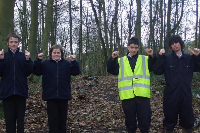 Members of the XL group at Glenwood High School, Glenrothes, working on a project to create a cycle track in the woods in the Town Park adjacent to the high school.  
Pic shows some of the members at the site (from left Andrew, Kimberely, Kairren and Chris