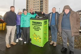 From left:: Kevin Somerville (waste operations officer); local resident Margo Linton; Councillor Jan Wincott, spokesperson for environment and climate change; Sandy Anderson, waste operations service manager; Councillor Ian Cameron, Kirkcaldy area committee convener; and Derek Dewar, local resident. (Pic: Fife Council)