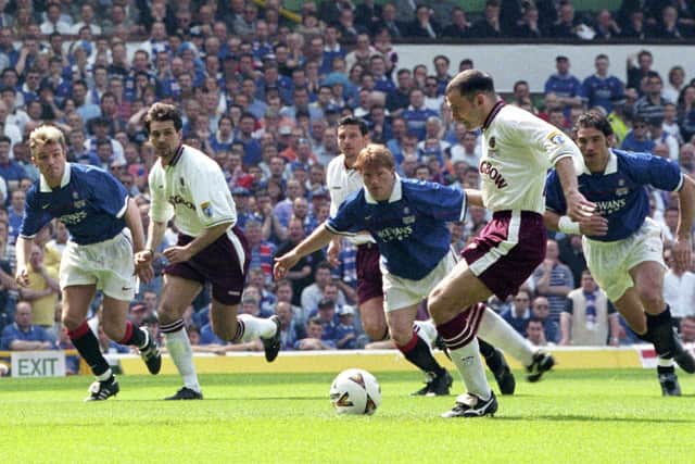 Colin Cameron slots home second-minute penalty to give Hearts lead in 1998 Scottish Cup final (Pic SNS Group)