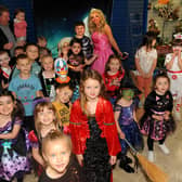 Debbie Glen of Kids Party Perfect hosted a Hallowe'en party for youngsters in the Mercat Shopping Centre, Kirkcaldy.  Pic: Fife Photo Agency.
