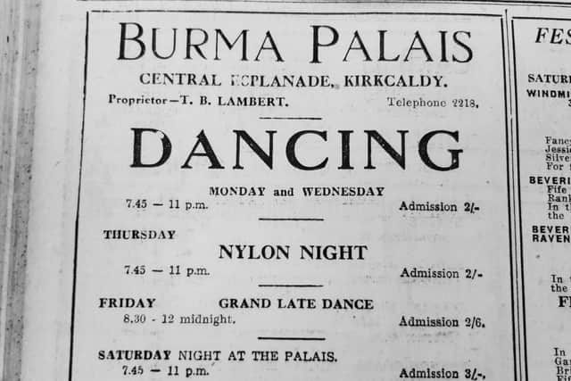 An advert for the Burma Ballroom from the Fife Free P:ress