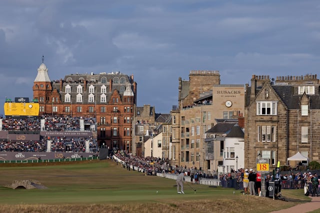 Collin Morikawa of the United States tees off on the 18th hole during Day Two of The 150th Open at St Andrews Old Course on July 15, 2022 in St Andrews, Scotland. (Photo by Warren Little/Getty Images)
