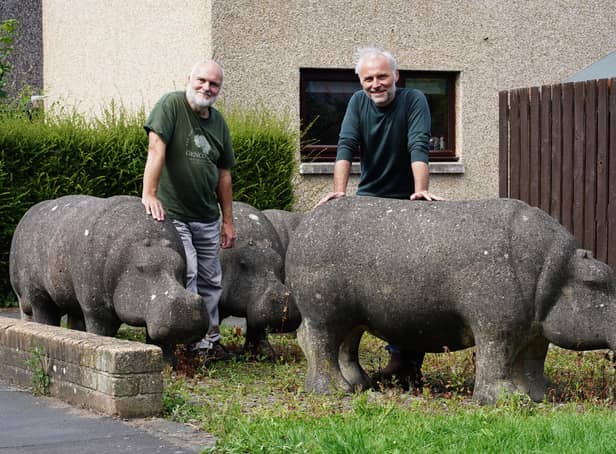 Scottish Actor Mark Bonnar and his dad Stan who helped create Glenrothes' famous hippos (Pic: Stewart Attwood)