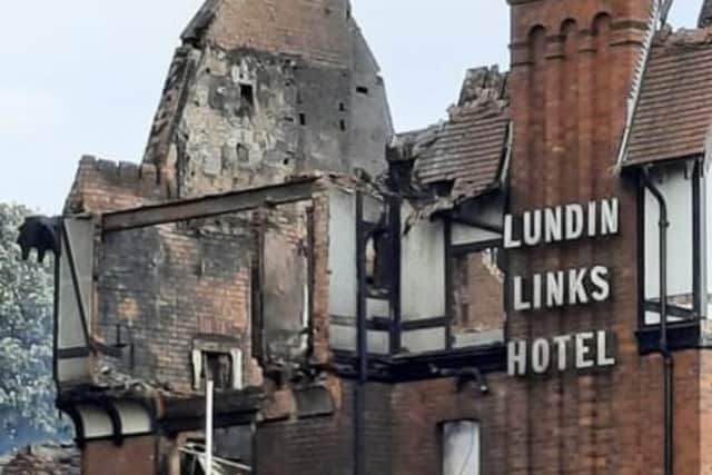 The charred remains of thew Lundin Links Hotel