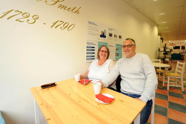 Brenda and Alan Tait at The 3 Beans Coffee Company cafe inside the Enlightenments hub. Pic: Fife Photo Agency