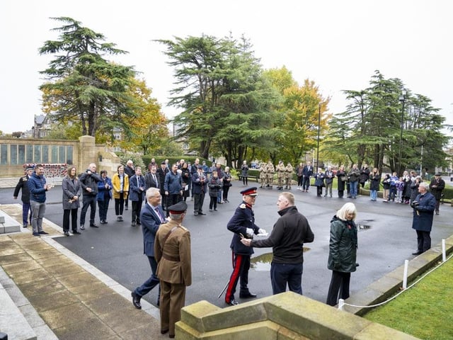 The view of today's opening of the Garden Of Remembrance from the steps of the War Memorial