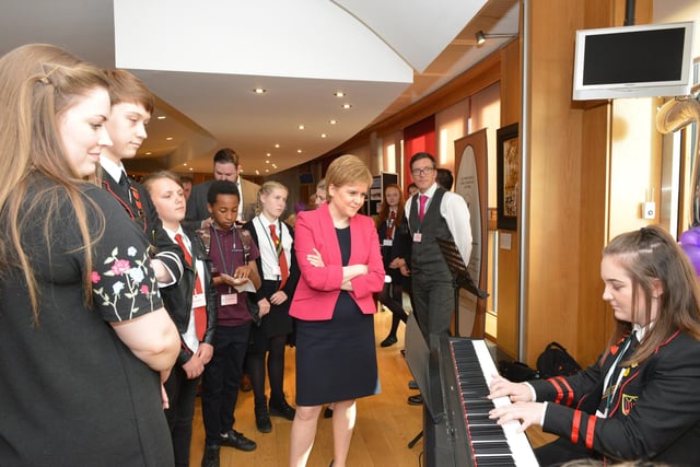 Fifers at the Scottish Parliament ...
Nicola Sturgeon at  the 70th anniversary of Glenrothes with local pupils providing a musical interlude.