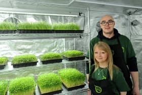 The owners of Infinite Spring Joleen and Leon Carrington with some of their microgreens. Pic: Fife Photo Agency.