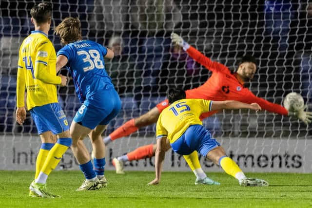 Dabrowski makes a brilliant save from Inverness ace Alex Samuel (Pic by Mark Scates/SNS Group)
