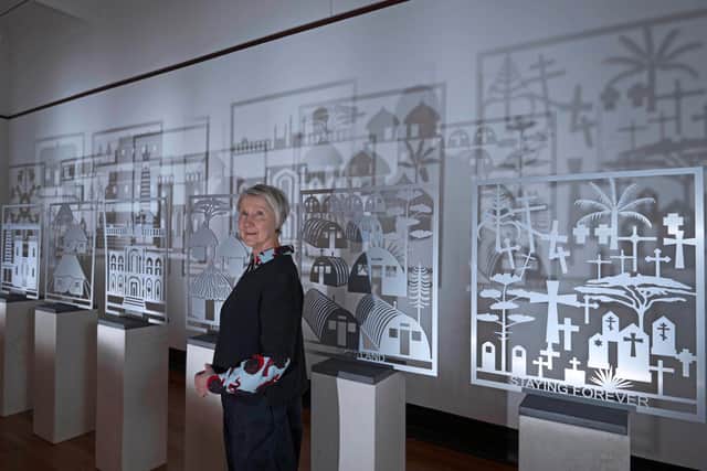 Delicate, laser-cut aluminium panels, created by artist Diana Forster, tell the story of her mother’s ordeal (Pic: Neil Hanna)