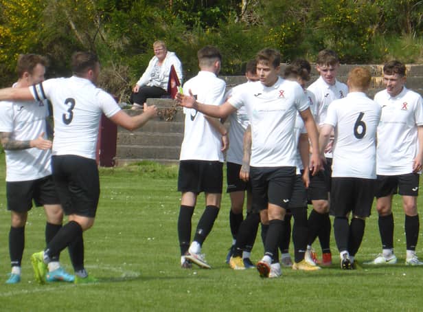 St Andrews United's players enjoy their win at the weekend. Report and pic by Donald Gellatly