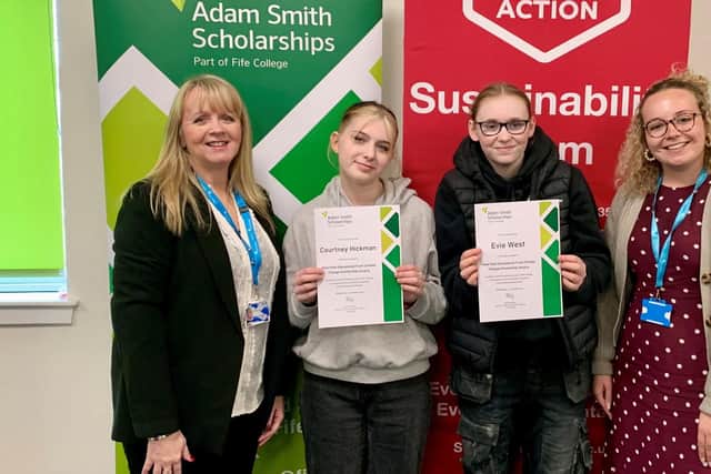 Climate Change Scholarship Winners Jorja Mitchell, Evie West and Courtney Hickman (Pic: Fife College)
