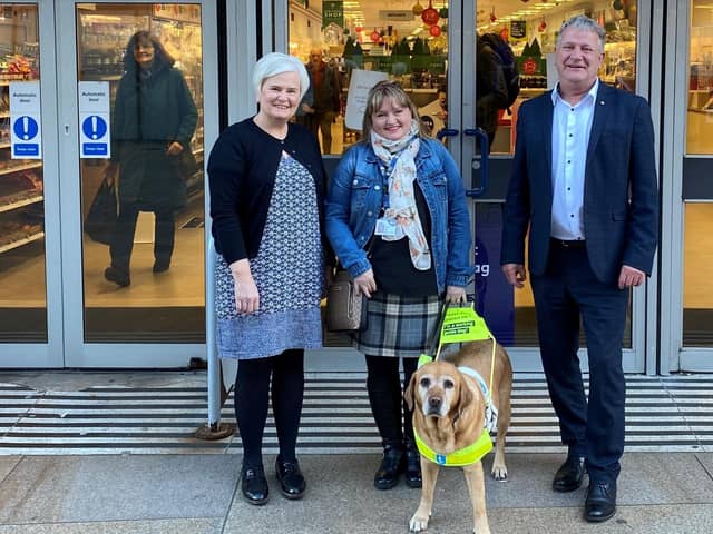 From left: Mutch, Claire Smith, David Torrance, and Bella the guide dog