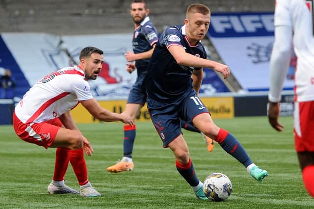 Callum Smith in possession for Raith Rovers during their 1-1 draw at home to Airdrieonians at Kirkcaldy's Stark's Park on Saturday (Pic: Fife Photo Agency)