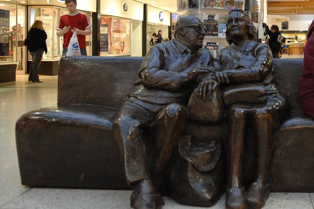 Malcolm Robertson's bronze statue of two elderly shoppes has been part of the Kingdom Shopping Centre in Glenrothes for decades.