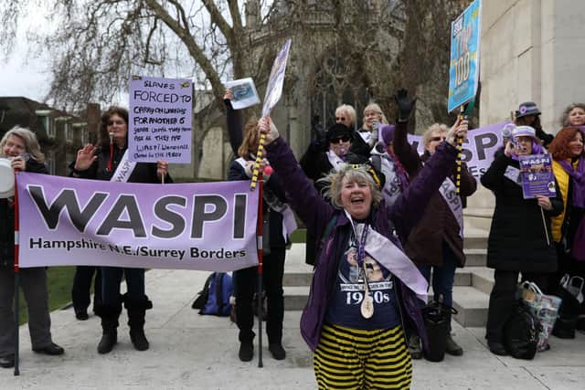 A 20-19 protest by women against state pension inequality (WASPI) protest outside the Houses of Parliament (Pic: Isabel Infantes/AFP via Getty Images)