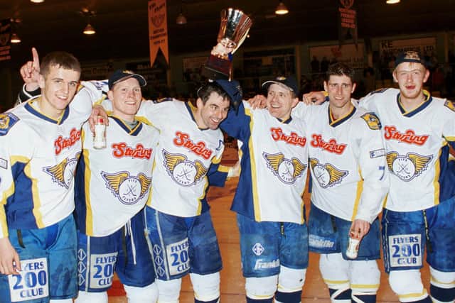 Fife Flyers, British Champions, 2000 - Stephen Murphy (left) with Ted Russell, Frank Morris, Derek King, Bill Moody, and Kyle Horne