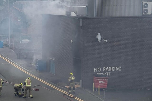 The scene looking down on Hill Street last night as smoke billows from the building (Pic: Fife Free Press)