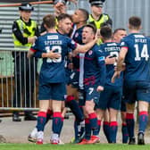 The Raith players celebrate Saturday's crucial last-minute winner against Partick Thistle on Saturday. (Pic: Sammy Turner/SNS Group)