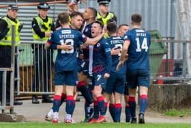 The Raith players celebrate Saturday's crucial last-minute winner against Partick Thistle on Saturday. (Pic: Sammy Turner/SNS Group)