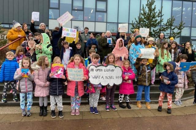 Pupils and parents gathered on World Book Day to protest the library''s ongoing closure. (Pic: Anstruther, Cellardyke and Kilrenny Community Council)