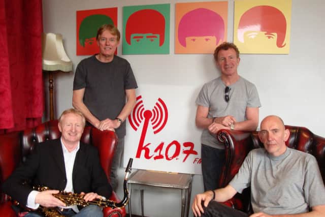 Lights Out By Nine with K107 - from left From left George Morrison (sax), John Murray (K107 FM), Douglas Hunter (bass) & Alan Kyle (guitar).