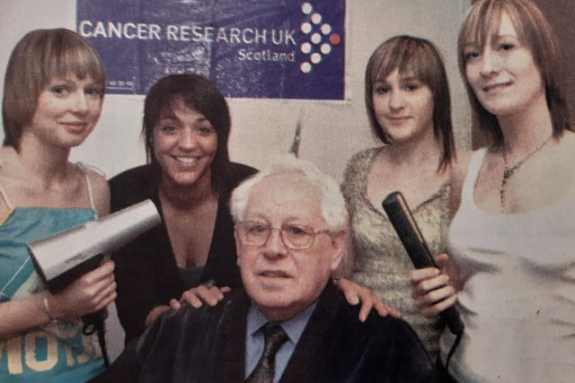 Staff at Alison Stewart Hairdressing raised £1000 for Cancer Research through its salons in Glenrothes and Kirkcaldy.
David Roy is pictured being pampered by Kerry Creighton, Dayna Mackintosh, Jade Hammill and Laura Lowe.