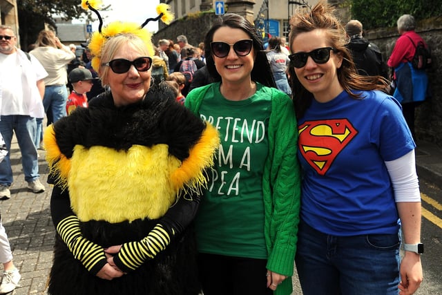 Joining the parade are Burntisland Primary School staff - headteacher Julie Anderson as a Bee. the outfits spell out BPS
 (Pic: Fife Photo Agency)