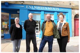 The Enlightenments hub  in Kirkcaldy's Merchants' Quarter. From left: Vicky Hutchison, retail manager, Iain Macdonald, trustee, Mike Lowe and Jade Paterson from 3Beans cafe. Pic: George McLuskie Photography.