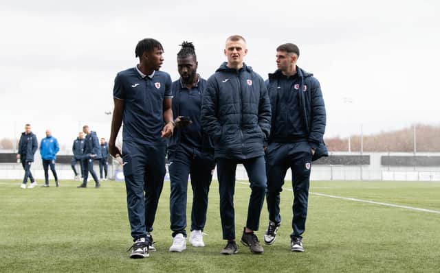 Esmael Goncalves (2nd left) pictured with Raith team-mates before final (Pic Ross Parker/SNS Group)