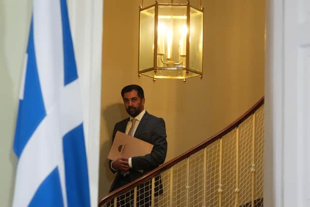 First Minister Humza Yousaf arrives for a press conference at Bute House where he said he will resign as SNP leader and Scotland's First Minister (Pic: Andrew Milligan-Pool/Getty Images)