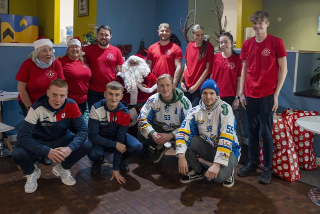Cupcake Coffee staff with their guests from Raith Rovers and Fife Flyers