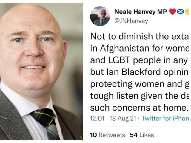Neale Hanvey has been criticised for a deleted tweet on the Afghanistan crisis.