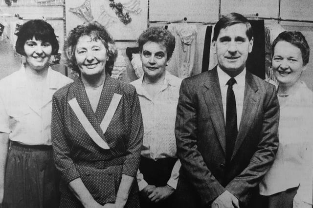 Ladies fashion store, Ever Young, opened its doors in the Mercat Shopping Centre, Kirkcaldy, in May 1989.
Pictured are staff members Tracy Fowler, Isobel Fowler, director;  Anne Meacher, Jim Hynd, director, and Doreen Hynd.