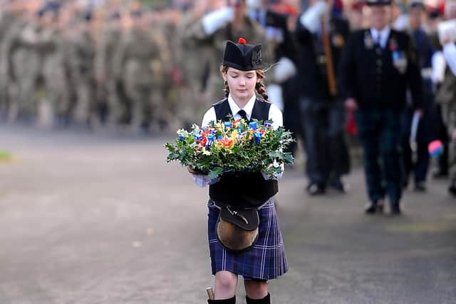 Carrying a wreath to the war memorial in Kirkcaldy