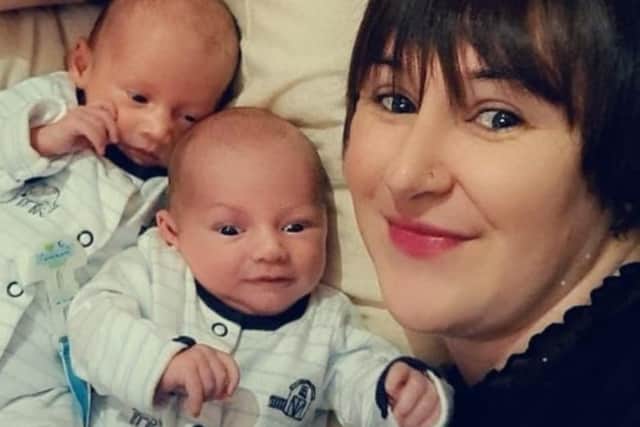 Siobhon with her twin boys Arlo and Jenson.