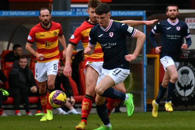 Connor McBride on the attack for Raith Rovers at Partick Thistle on Saturday (Pic: Eddie Doig)