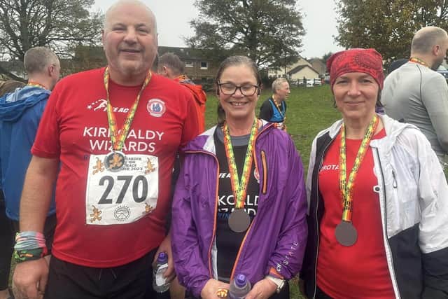 Wizards Brian Adams, Carol Kirk and Dorota Park at the Auchterarder 10k Chilli Race