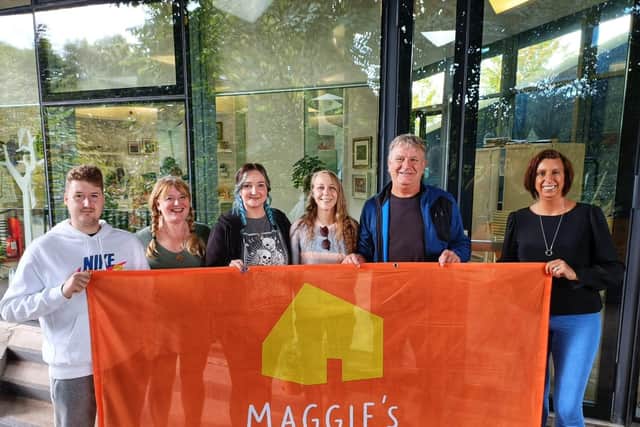 From left to right, Andy Lightfoot, Sharon Green-Wilson, Nicola Patrick, Jenni Leigh, David Torrance, and Zoe Hisbent at Maggie’s Centre in Kirkcaldy.