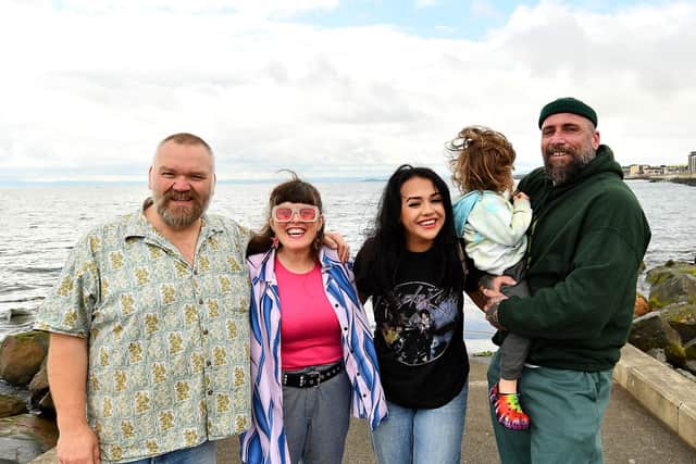 Tony & Kirsty Strachan of Kangus with Tyra Power Reekie & Mark Reynolds. Power Barbershop and Revolution Barbers have joined forces to appeal for volunteers to clean up (Pic: Fife Photo Agency)