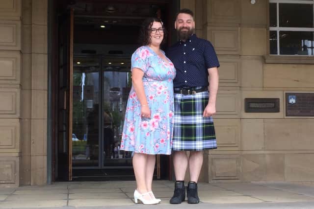Sarah Dickson (34) and Tim Simcock (32) from Kirkcaldy at their mixed sex civil partnership