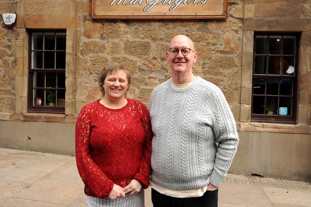 The new owners of MacGregor's coffee shop in Tolbooth Street - Andre Mans and Lizy MacGregor. Pic: Fife Photo Agency.