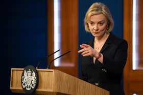 Prime Minister Liz Truss holds a press conference in the Downing Street Briefing Room (Photo by Daniel Leal-WPA Pool/Getty Images)
