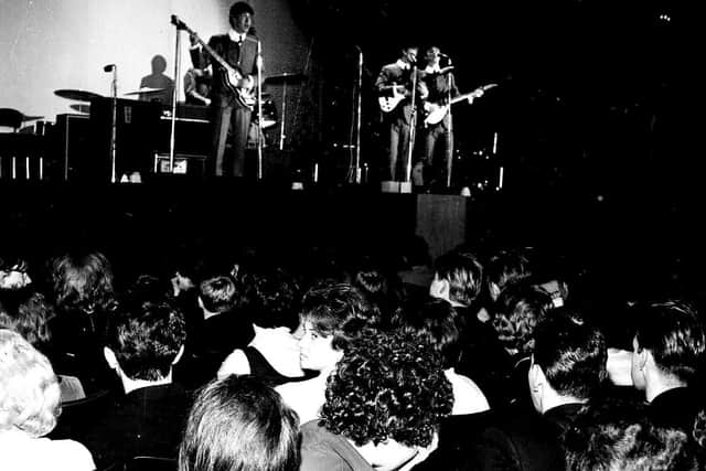 The only known picture of The Beatles on stage at the Carlton Theatre, Kirkcaldy.